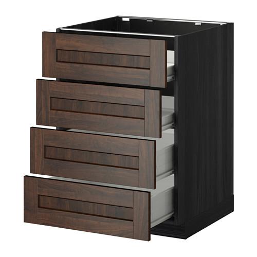 МЕТОД / ФОРВАРА Напольн шкаф 4 фронт панели/4 ящика - под дерево черный, Эдсерум под дерево коричневый, 60x60 см