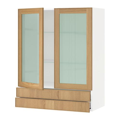 МЕТОД / МАКСИМЕРА Навесной шкаф/2 стек дв/2 ящика - белый, Экестад дуб, 80x100 см МЕТОД / МАКСИМЕРА Навесной шкаф/2 стек дв/2 ящика - белый, Экестад дуб, 80x100 см