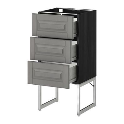 МЕТОД / ФОРВАРА Нплн шк 3 фрнт/3 средн ящика - 40x37x60 см, Будбин серый, под дерево черный