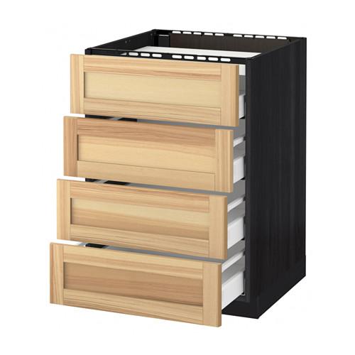МЕТОД / МАКСИМЕРА Напольн шкаф/4фронт пнл/4ящика - под дерево черный, Торхэмн естественный ясень, 60x60 см