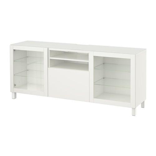 БЕСТО Тумба под ТВ - белый Лаппвикен/Синдвик белый прозрачное стекло, направляющие ящика,нажимные