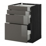 МЕТОД / ФОРВАРА Нплн шк 4 фронт/2 низк/2средн ящ - под дерево черный, Рингульт глянцевый серый, 60x60 см