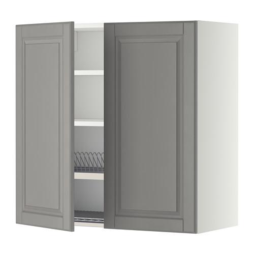 МЕТОД Навесной шкаф с посуд суш/2 дврц - белый, Будбин серый, 80x80 см