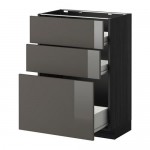 МЕТОД / ФОРВАРА Напольн шкаф 3фрнт пнл/2низк/1ср ящ - под дерево черный, Рингульт глянцевый серый, 60x37 см