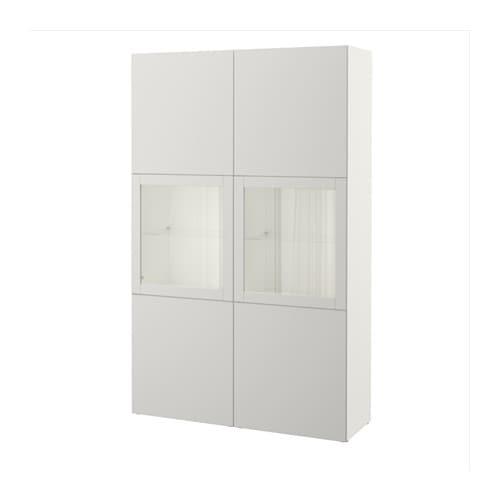 БЕСТО Комбинация д/хранения+стекл дверц - белый/Лаппвикен светло-серый прозрачное стекло