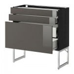 МЕТОД / ФОРВАРА Напольн шкаф 3фронт пнл/2низ/2ср ящ - 80x37x60 см, Рингульт глянцевый серый, под дерево черный
