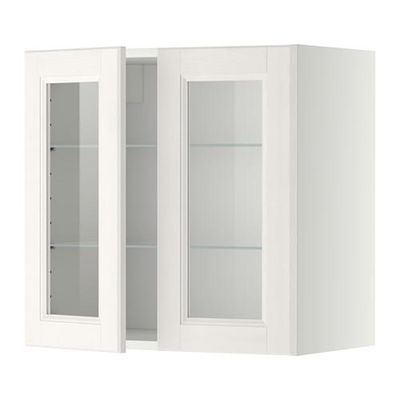 МЕТОД Навесной шкаф с полками/2 стекл дв - 60x60 см, Лаксарби белый, белый