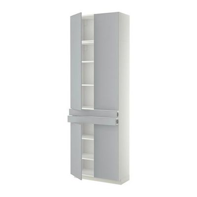 МЕТОД / ФОРВАРА Высокий шкаф+полки/2 ящика/4 дверцы - Веддинге серый, белый МЕТОД / ФОРВАРА Высокий шкаф+полки/2 ящика/4 дверцы - Веддинге серый, белый