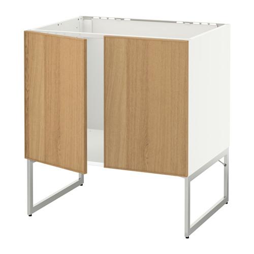 МЕТОД Напольн шкаф д раковины+2 двери - белый, Экестад дуб МЕТОД Напольн шкаф д раковины+2 двери - белый, Экестад дуб