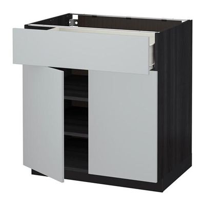 МЕТОД / ФОРВАРА Напольный шкаф+ящик/2дверцы - 80x60 см, Веддинге серый, под дерево черный МЕТОД / ФОРВАРА Напольный шкаф+ящик/2дверцы - 80x60 см, Веддинге серый, под дерево черный