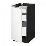 МЕТОД / МАКСИМЕРА Напольный шкаф с 1двр/3ящ - 40x60 см, Нодста белый/алюминий, под дерево черный МЕТОД / МАКСИМЕРА Напольный шкаф с 1двр/3ящ - 40x60 см, Нодста белый/алюминий, под дерево черный