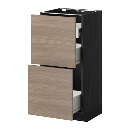 МЕТОД / ФОРВАРА Нап шкаф 2 фрнт пнл/1низк/2ср ящ - под дерево черный, Брокхульт под грецкий орех светло-серый, 40x37 см