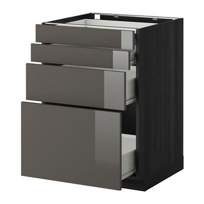 МЕТОД / ФОРВАРА Напольн шкаф 4 фронт панели/4 ящика - 60x60 см, Рингульт глянцевый серый, под дерево черный МЕТОД / ФОРВАРА Напольн шкаф 4 фронт панели/4 ящика - 60x60 см, Рингульт глянцевый серый, под дерево черный