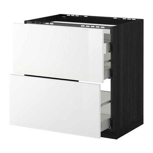МЕТОД / МАКСИМЕРА Напольн шкаф/2 фронт пнл/3 ящика - под дерево черный, Рингульт глянцевый белый, 80x60 см МЕТОД / МАКСИМЕРА Напольн шкаф/2 фронт пнл/3 ящика - под дерево черный, Рингульт глянцевый белый, 80x60 см