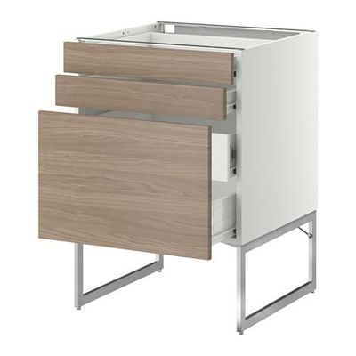 МЕТОД / ФОРВАРА Напольн шкаф 3фронт пнл/2низ/2ср ящ - 60x60x60 см, Брокхульт под грецкий орех светло-серый, белый МЕТОД / ФОРВАРА Напольн шкаф 3фронт пнл/2низ/2ср ящ - 60x60x60 см, Брокхульт под грецкий орех светло-серый, белый