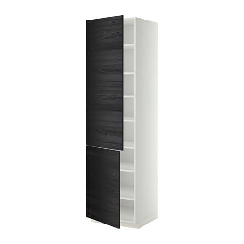 МЕТОД Высокий шкаф с полками/2 дверцы - белый, Тингсрид под дерево черный, 60x60x220 см
