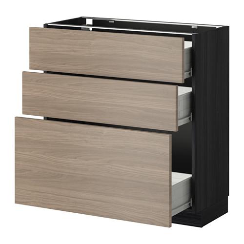 МЕТОД / ФОРВАРА Нплн шк 3 фрнт/3 средн ящика - под дерево черный, Брокхульт под грецкий орех светло-серый, 80x37 см