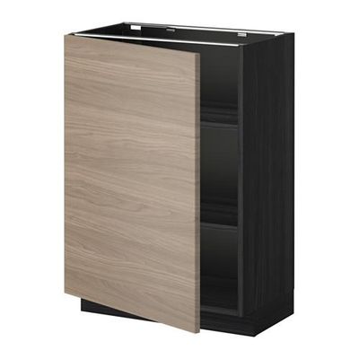 МЕТОД Напольный шкаф с полками - 60x37 см, Брокхульт под грецкий орех светло-серый, под дерево черный