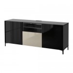 БЕСТО Тумба д/ТВ с ящиками - черно-коричневый/Сельсвикен глянцевый/бежевый/дымчатое стекло, направляющие ящика,нажимные