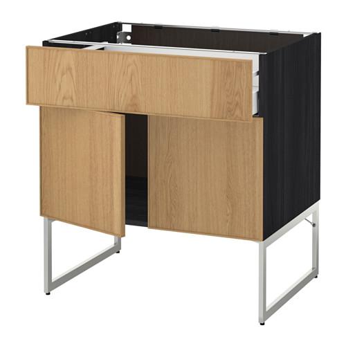 МЕТОД / МАКСИМЕРА Напол шкаф/полки/ящик/2двери - под дерево черный, Экестад дуб, 80x60x60 см