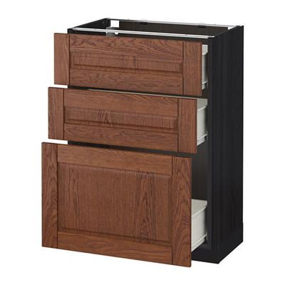 МЕТОД / ФОРВАРА Напольный шкаф с 3 ящиками - 60x37 см, Филипстад коричневый, под дерево черный