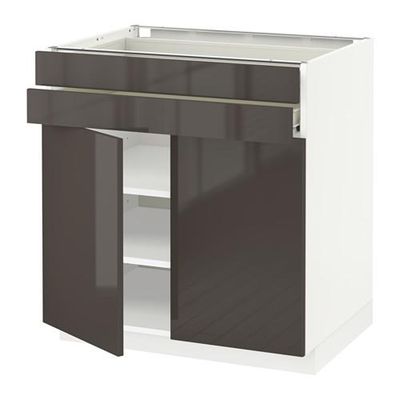 МЕТОД / ФОРВАРА Напольный шкаф/2дверцы/2ящика - Рингульт глянцевый серый, белый МЕТОД / ФОРВАРА Напольный шкаф/2дверцы/2ящика - Рингульт глянцевый серый, белый