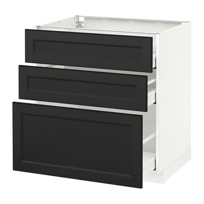 МЕТОД / МАКСИМЕРА Напольный шкаф с 3 ящиками - 80x60 см, Лаксарби черно-коричневый, белый МЕТОД / МАКСИМЕРА Напольный шкаф с 3 ящиками - 80x60 см, Лаксарби черно-коричневый, белый