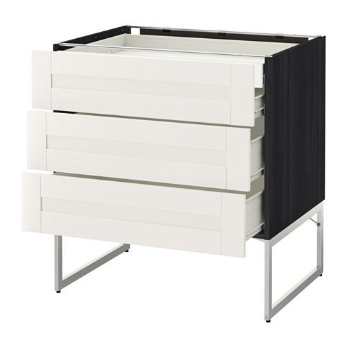 МЕТОД / ФОРВАРА Напольн шкаф 3фронт пнл/2низ/2ср ящ - под дерево черный, Сэведаль белый, 80x60x60 см