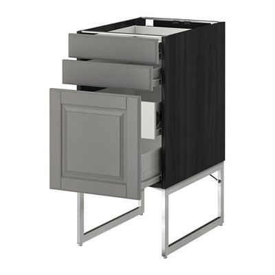 МЕТОД / ФОРВАРА Напольн шкаф 3фронт пнл/2низ/2ср ящ - 40x60x60 см, Будбин серый, под дерево черный МЕТОД / ФОРВАРА Напольн шкаф 3фронт пнл/2низ/2ср ящ - 40x60x60 см, Будбин серый, под дерево черный