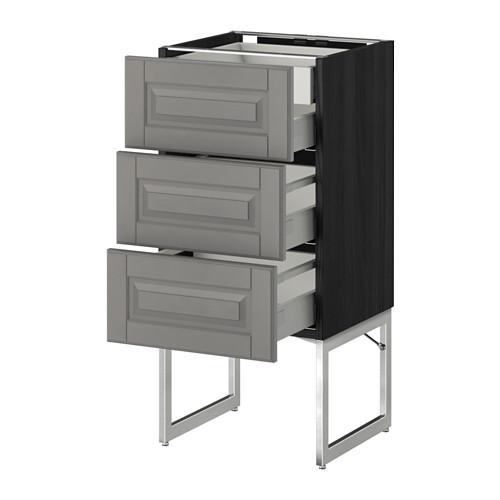 МЕТОД Напольн шкаф 3фронт пнл/2низ/2ср ящ - под дерево черный, Будбин серый, 40x37x60 см