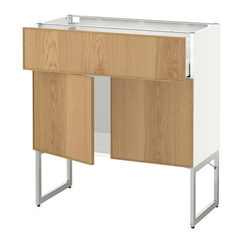 МЕТОД / МАКСИМЕРА Напол шкаф/полки/ящик/2двери - белый, Экестад дуб, 80x37x60 см