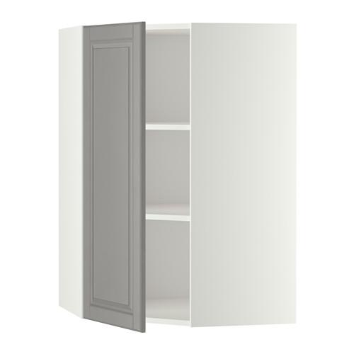 METOD угловой навесной шкаф с полками белый/Будбин серый 67.5x67.5x100 cm
