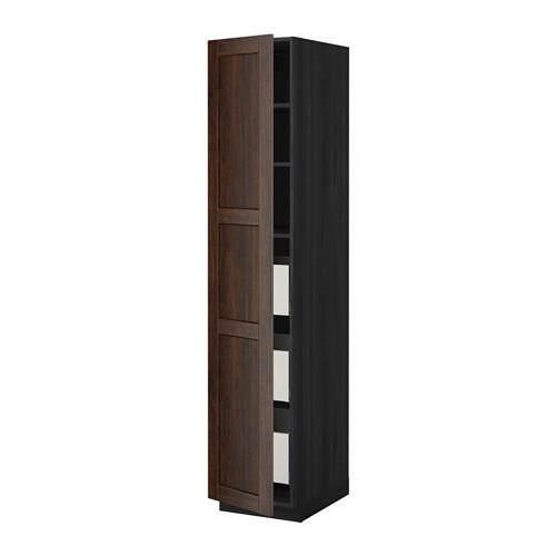 МЕТОД / МАКСИМЕРА Высокий шкаф с ящиками - под дерево черный, Эдсерум под дерево коричневый, 40x60x200 см