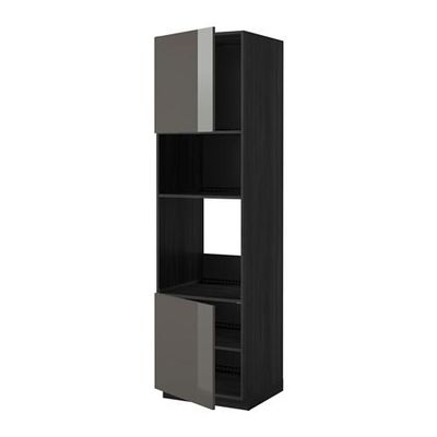 МЕТОД Выс шкаф д/духовки/СВЧ/2 дв/полки - 60x60x220 см, Рингульт глянцевый серый, под дерево черный МЕТОД Выс шкаф д/духовки/СВЧ/2 дв/полки - 60x60x220 см, Рингульт глянцевый серый, под дерево черный