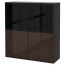 БЕСТО Комбинация д/хранения+стекл дверц - черно-коричневый/Сельсвикен глянцевый/коричневый дымчат стекло, направляющие ящика, плавно закр