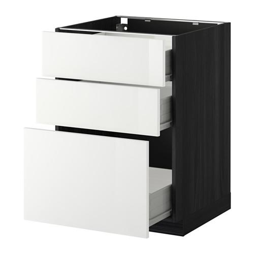 МЕТОД / ФОРВАРА Напольный шкаф с 3 ящиками - 60x60 см, Рингульт глянцевый белый, под дерево черный