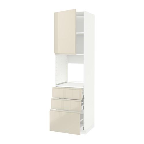 МЕТОД / МАКСИМЕРА Высокий шкаф д/духовки/дверь/3ящика - белый, Воксторп глянцевый светло-бежевый, 60x60x220 см
