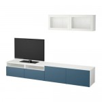 БЕСТО Шкаф для ТВ, комбин/стеклян дверцы - белый Вальвикен/темно-синий прозрачное стекло, направляющие ящика,нажимные БЕСТО Шкаф для ТВ, комбин/стеклян дверцы - белый Вальвикен/темно-синий прозрачное стекло, направляющие ящика,нажимные