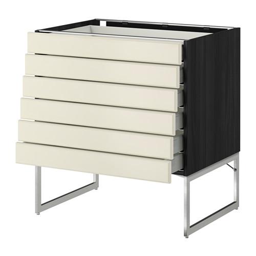 МЕТОД / МАКСИМЕРА Напольн шкаф 6фронт пнл/6 низ ящ - под дерево черный, Будбин белый с оттенком, 80x60x60 см