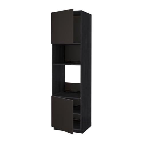 МЕТОД Выс шкаф д/духовки/СВЧ/2 дв/полки - под дерево черный, Кунгсбакка антрацит, 60x60x220 см