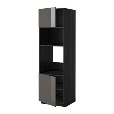 МЕТОД Выс шкаф д/духовки/СВЧ/2 дв/полки - 60x60x200 см, Рингульт глянцевый серый, под дерево черный МЕТОД Выс шкаф д/духовки/СВЧ/2 дв/полки - 60x60x200 см, Рингульт глянцевый серый, под дерево черный