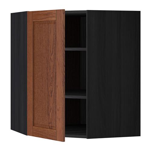 МЕТОД Угловой навесной шкаф с полками - под дерево черный, Филипстад коричневый, 68x80 см
