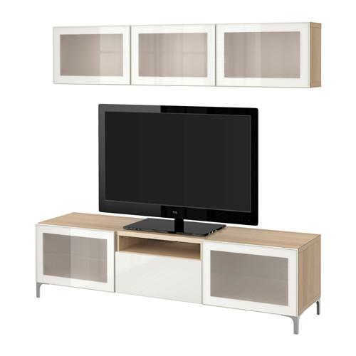 БЕСТО Шкаф для ТВ, комбин/стеклян дверцы - под беленый дуб/Сельсвикен глянцевый/белый матовое стекло, направляющие ящика, плавно закр БЕСТО Шкаф для ТВ, комбин/стеклян дверцы - под беленый дуб/Сельсвикен глянцевый/белый матовое стекло, направляющие ящика, плавно закр