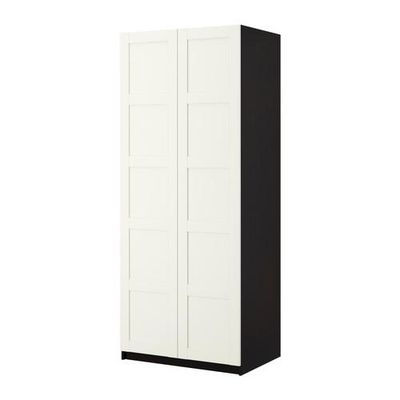 ПАКС Гардероб 2-дверный - Пакс Бергсбу белый, черно-коричневый, 100x38x236 см, плавно закрывающиеся петли ПАКС Гардероб 2-дверный - Пакс Бергсбу белый, черно-коричневый, 100x38x236 см, плавно закрывающиеся петли