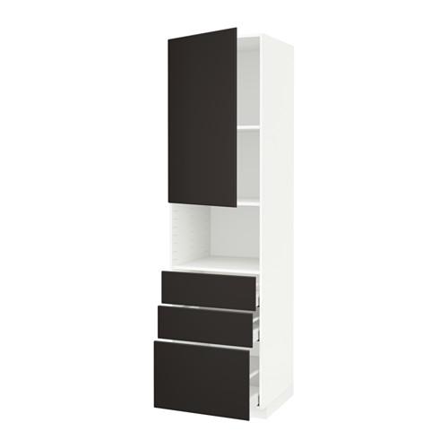 МЕТОД / МАКСИМЕРА Высокий шкаф д/СВЧ+дверца/3 ящика - белый, Кунгсбакка антрацит, 60x60x220 см