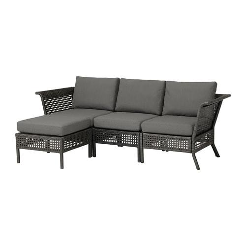 КУНГСХОЛЬМЕН 3-местный диван+табурет д/ног,садов - черно-коричневый/ФРЁСЁН/ДУВХОЛЬМЕН темно-серый