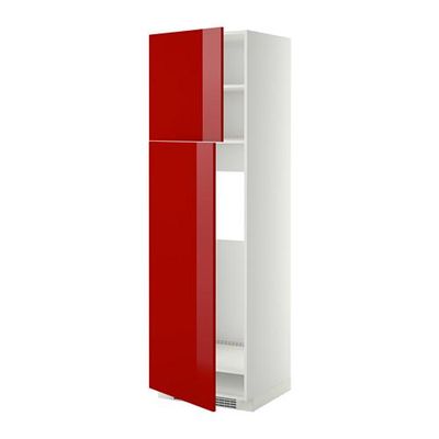 МЕТОД Высокий шкаф д/холодильника/2дверцы - 60x60x200 см, Рингульт глянцевый красный, белый