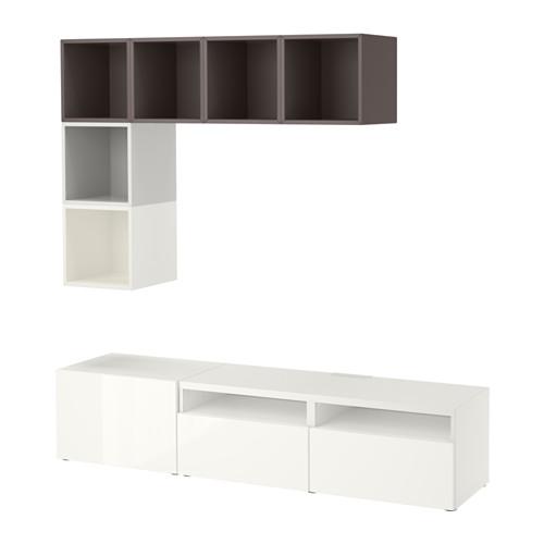 БЕСТО / ЭКЕТ Комбинация для ТВ - белый/глянцевый/белый, направляющие ящика, плавно закр