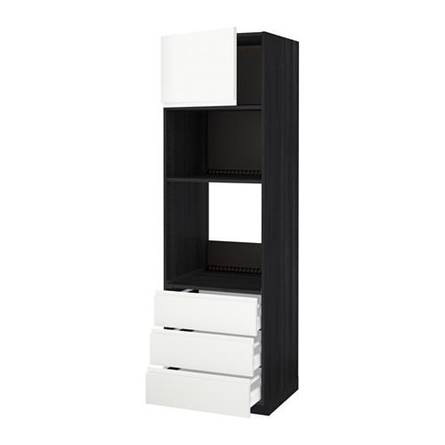 МЕТОД / МАКСИМЕРА Высок шкаф д/духовки/СВЧ/дверца/3ящ - под дерево черный, Воксторп белый, 60x60x200 см