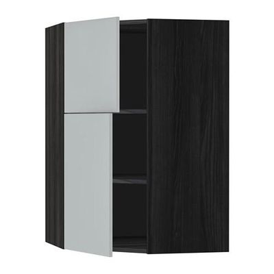 МЕТОД Угловой навесной шкаф+полки/2дверцы - Веддинге серый, под дерево черный МЕТОД Угловой навесной шкаф+полки/2дверцы - Веддинге серый, под дерево черный